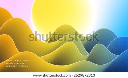 abstract 3d layered ocean wave sun 4k banner size background design, for banner, magazine, background, homepage, landing page, etc.
4K banner size EPS 10 vector design.