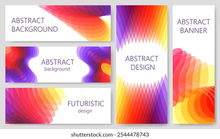 Abstract 3D layers banner template. Layered dynamic shapes with overlapping vibrant gradient blending colors and depth effect. Creative layout vector set.