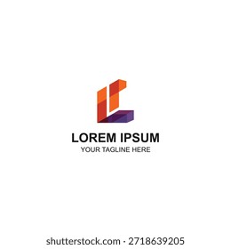 Abstrato 3D letra L logotipo, blocos geométricos laranja e roxo, ícone da marca profissional no branco.
