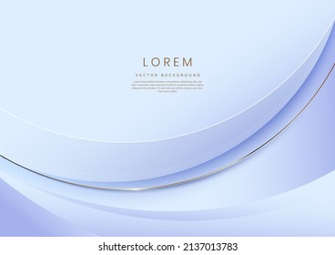 Abstract 3d light blue background with gold lines curved wavy sparkle with copy space for text. Luxury style template design. Vector illustration