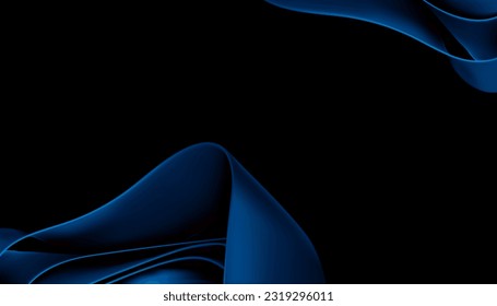 Abstract 3D light blue background with curvy fabric ruffles and abstract layered textile shape. Modern textured background with realistic geometric shapes.
