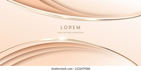 Abstract 3d light brown background with gold lines curved wavy sparkle with copy space for text. Luxury style template design. Vector illustration