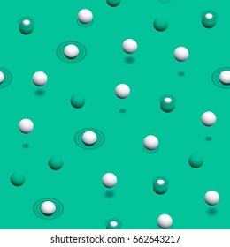Abstract 3d like texture. Geometric pattern scene where white spheres are emerging from a liquid. Seamless vector illustration for geometric background, wallpaper or textile design purposes.