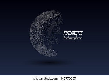 Abstract 3d line geometric sphere logo template. Tech graphic design. For hardware or techno company