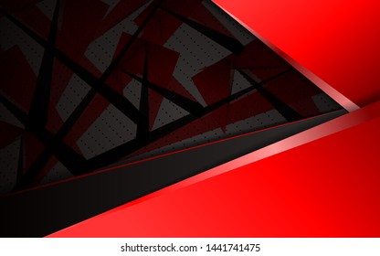 Abstract 3d line metallic red and black frame layout design tech innovation concept geometric background. vector design template for use corporate, banner, presentation, brochure