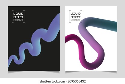 Abstract 3d liquid effect colorful line set background. Group of 2 vector art illustrations. Pastel gradient fluids. Contemporary art creativity concept. Modern visual communication poster design.
