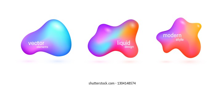 Abstract 3d liquid elements set. Fluid gradient shapes. Vector illustration.