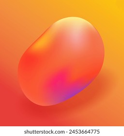 Abstract 3d liquid fluid bubble shape yellow orange element vector icon graphic illustration, gradient blob form modern design, vivid soft hot red drop realistic glossy image, smooth object clip art