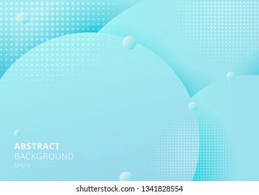 Abstract 3D liquid fluid circles blue pastels color beautiful background with halftone texture. Vector illustration