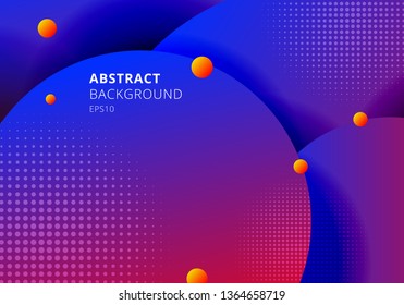 Abstract 3D liquid fluid circles blue and red vibrant color beautiful background with halftone texture. Vector illustration