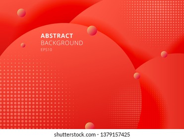 Abstract 3D liquid fluid circles red mustard pastels color beautiful background with halftone texture. Vector illustration