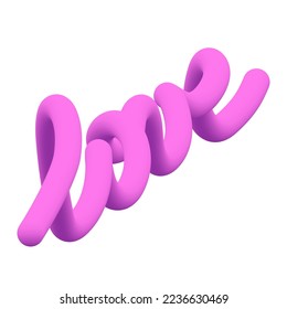 Abstract 3d liquid fluid color shape. Bright pink gradient blend 3D effect. Romantic vector illustration for valentines day with inscription love.