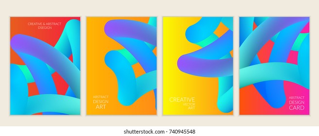 Abstract 3d liquid fluid color shape. Creative modern cover template. Bright neon gradient blend creating innovative 3D effect. Art vector background futuristic design.