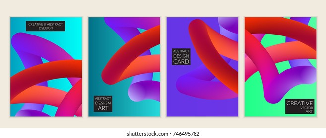 Abstract 3d liquid fluid color shape. Creative modern cover template. Bright neon gradient blend creating innovative 3D effect. Art vector background futuristic design.