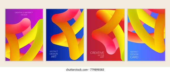 Abstract 3d liquid fluid color shape. Creative modern cover template. Bright neon gradient blend creating innovative 3D effect. Art vector background futuristic design.