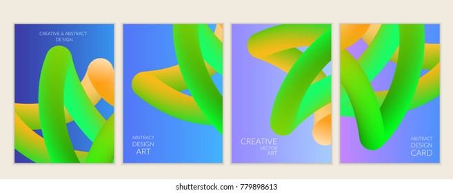Abstract 3d liquid fluid color shape. Creative modern cover template. Bright neon gradient blend creating innovative 3D effect. Art vector background futuristic design.