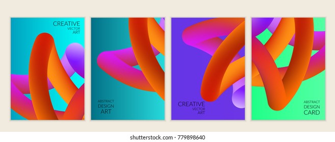 Abstract 3d liquid fluid color shape. Creative modern cover template. Bright neon gradient blend creating innovative 3D effect. Art vector background futuristic design.