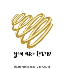 Abstract 3d liquid fluid color shape. Bright golden gradient blend 3D effect. Romantic vector illustration for valentines day.