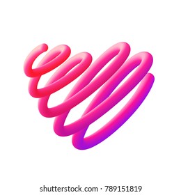 Abstract 3d liquid fluid color shape. Bright pink gradient blend 3D effect. Romantic vector illustration for valentines day with heart.