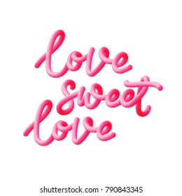 Abstract 3d liquid fluid color shape. Bright pink gradient blend 3D effect. Romantic vector illustration for valentines day with inscription love.