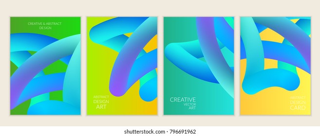 Abstract 3d liquid fluid color shape. Creative modern cover template. Bright neon gradient blend creating innovative 3D effect. Art vector background futuristic design.
