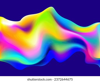 Abstrakte 3D-flüssige holografische Form. gelber, flüssiger Hintergrund.