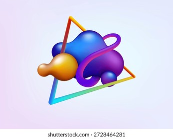 Formas líquidas Abstractas 3D con el marco del triángulo y el gradiente vibrante del color, Ilustración vectorial