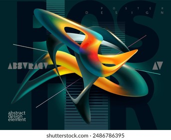 Abstract 3D liquid shapes. Vector iridescent elements of twisted line and forms. Futuristic design template for poster and banner