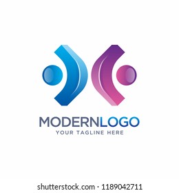 abstract 3D logo design blue and purple