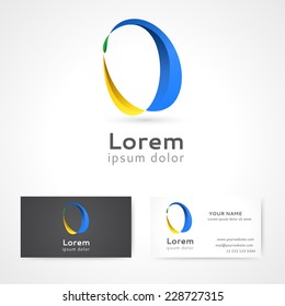 Abstract 3d logo design with business card template