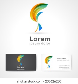 Abstract 3d logo design with business card template