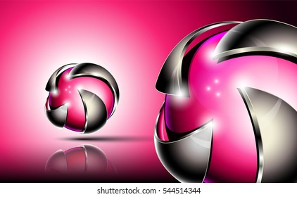 Abstract 3d logo design. Hi tech, bowling badge in pink tones. 