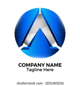 Resumen de la plantilla de diseño del logotipo 3d. Metal 3d letra Diseño del logotipo de la esfera A. Identidad de marca de letra circular