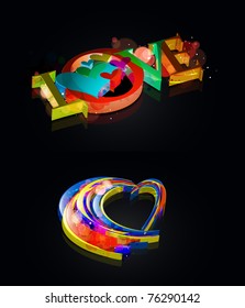 Abstract 3d love & heart vector background.