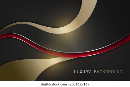 Abstract 3d luxury background black and gold waves with red line elements and light effects