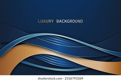 Fundo de luxo 3d abstrato com formas onduladas azuis e douradas