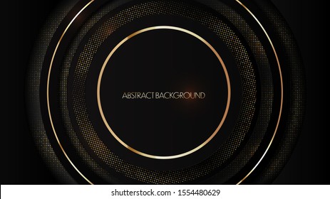 Abstract 3d luxury black background with glitter. Black banner with gold dots. Vector background