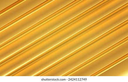 Abstract 3D luxury gold diagonal stripes background. Gold metal ornament background. Elegant diagonal stripes repeating pattern. Metal sheet geometric backdrop. 3D modern luxury design. Vector EPS10.