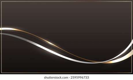 Abstract 3D luxury gold waveform ribbon  with glowing light effect on background. Wave form ribbon.