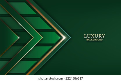 Abstract 3d luxury green arrow background with golden line elements for banner poster,cover card. Vector illustration