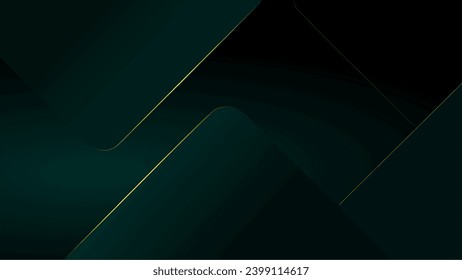 Abstract 3d luxury green curve with gold lines elegant and lighting effect on green background. Template for name card, banner, award etc.