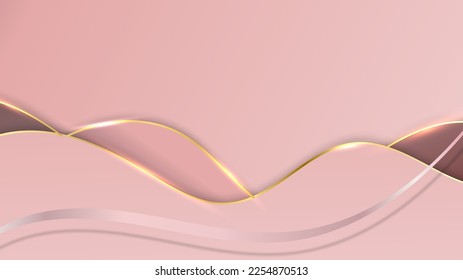 Abstract 3D luxury pink wavy lines elements and ribbon with glowing light effect on pink background.Vector graphic illustration.