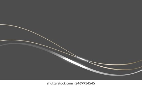 Abstract 3D luxury ribbon and line elements with glowing light effect on gray background. Vector graphic illustration. 