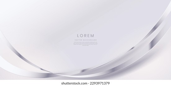 Abstract 3D luxury silver curved lines on white background with copy space for text. Luxury template design. Vector illustration