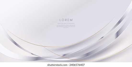 Abstract 3D luxury silver curved lines on white background with copy space for text. Luxury template design. Vector illustration