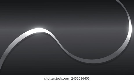 Abstract 3D luxury silver ribbon lines elements with glowing light effect on dark background. Vector graphic illustration. 