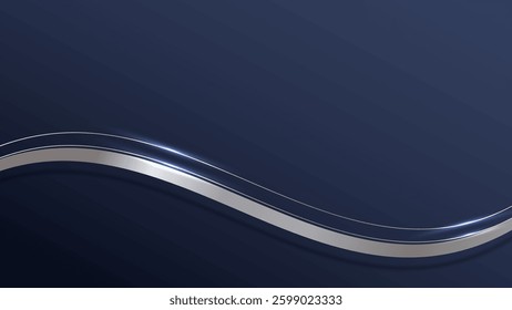 Abstract 3D luxury silver ribbon and lines elements with glowing light effect on background. Shape modern concepts.