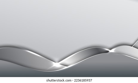 Abstract 3D luxury silver wave lines elements with glowing light effect on gray background.  Vector graphic illustration.