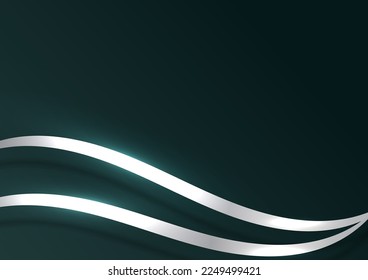 Abstract 3D luxury silver wave form ribbon on green background. Vector graphic illustration.