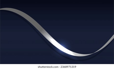 Abstract 3D luxury silver wave form ribbon lines elements with glowing light effect on dark background.Vector graphic illustration.